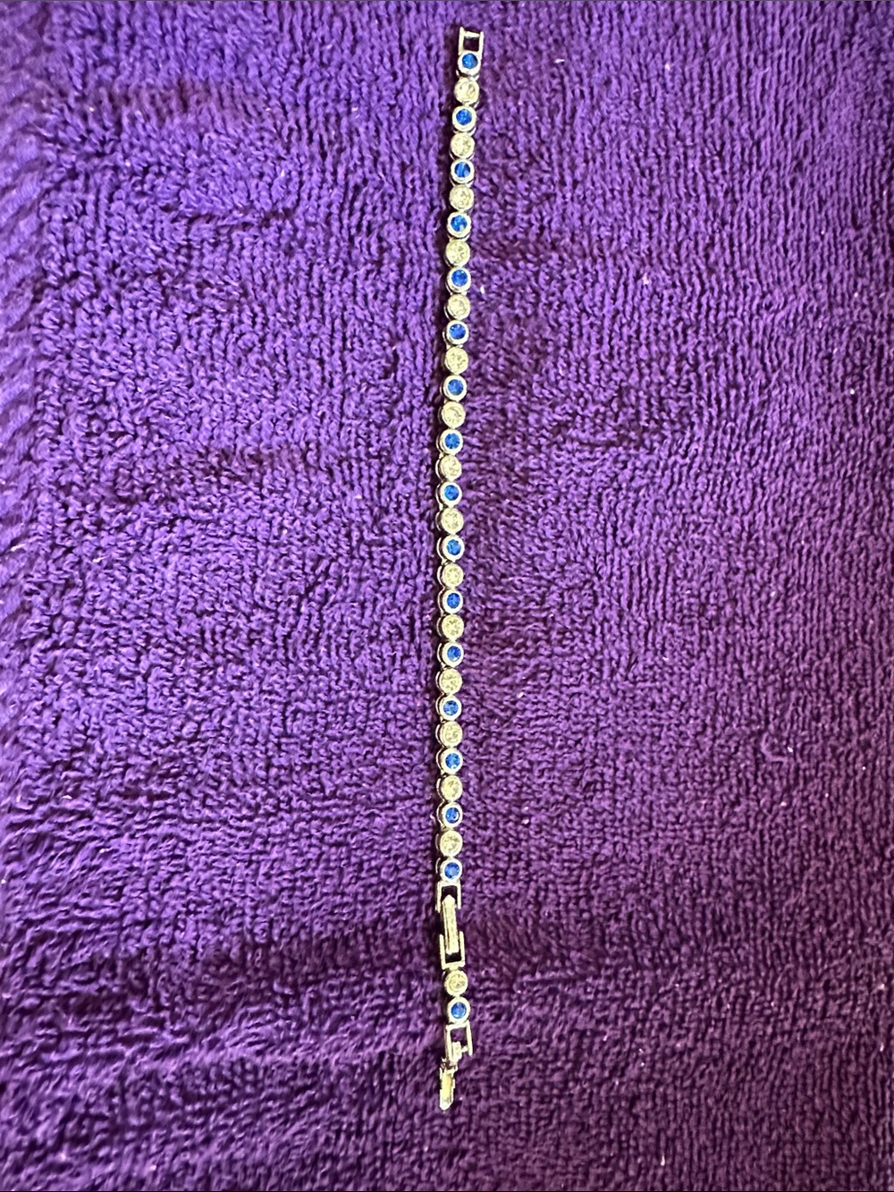 Gold-Tone Bracelet with Blue and Clear Stones - Women's Tennis Bracelet